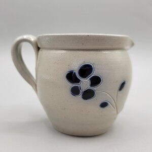 Handmade Salt Glaze Creamer Blue Floral Design Ceramic